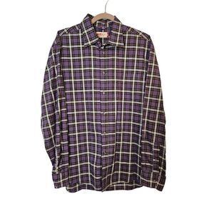 Mason's M.J.74 100% cotton purple and black plaid button down shirt.  Size M.